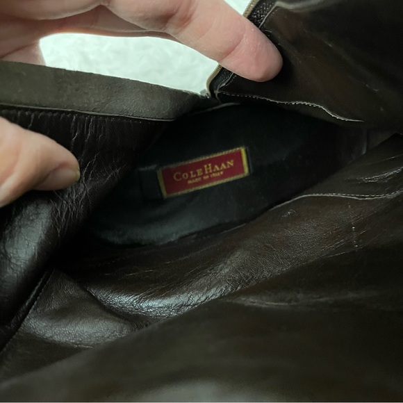 Cole Haan Made in Italy Brown All Leather Mid Boots, side zip low heel sz 11 AA - Picture 8 of 11